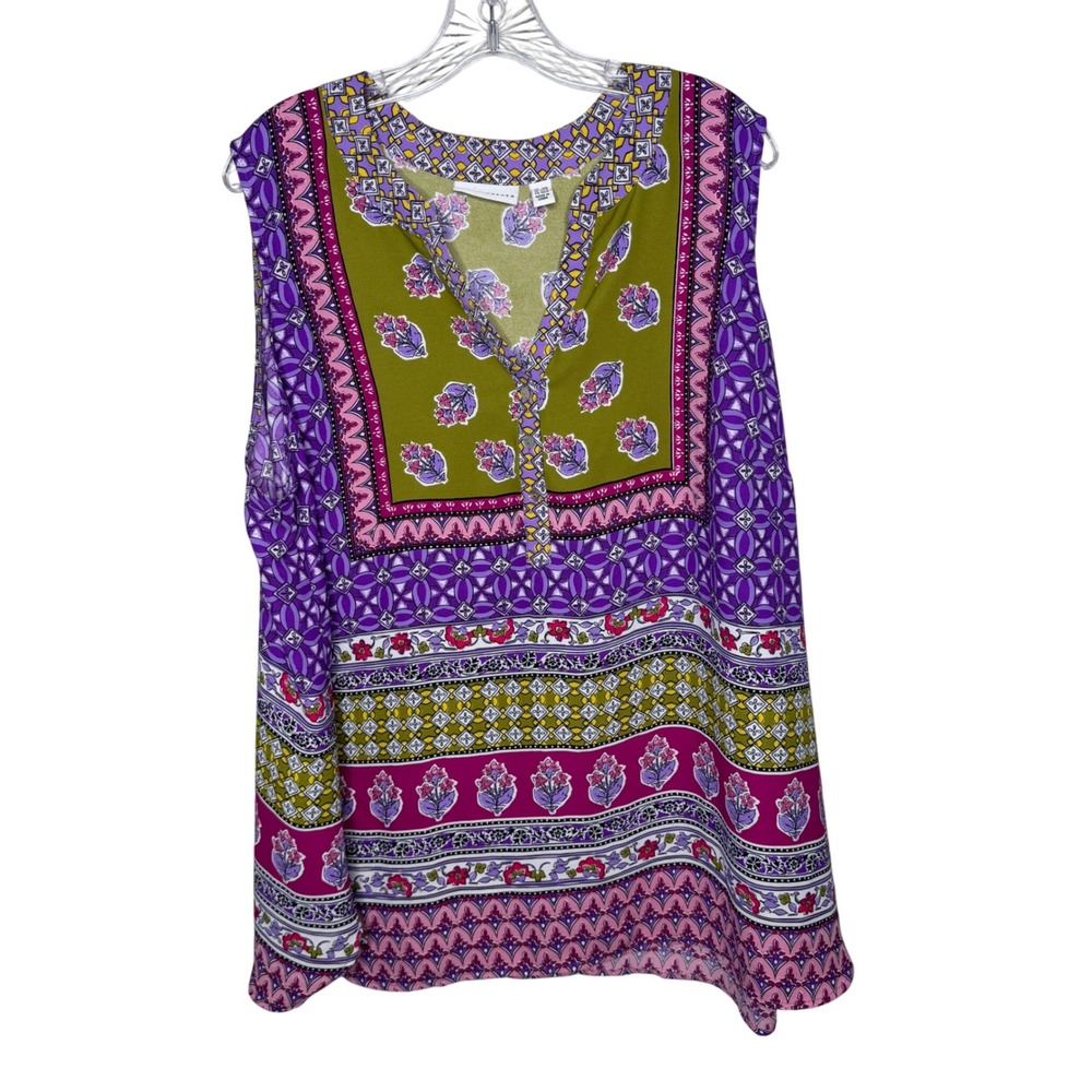 Susan Graver Womens 2XP Purple Mixed Boho Floral Print Sleeveless Blouse‎